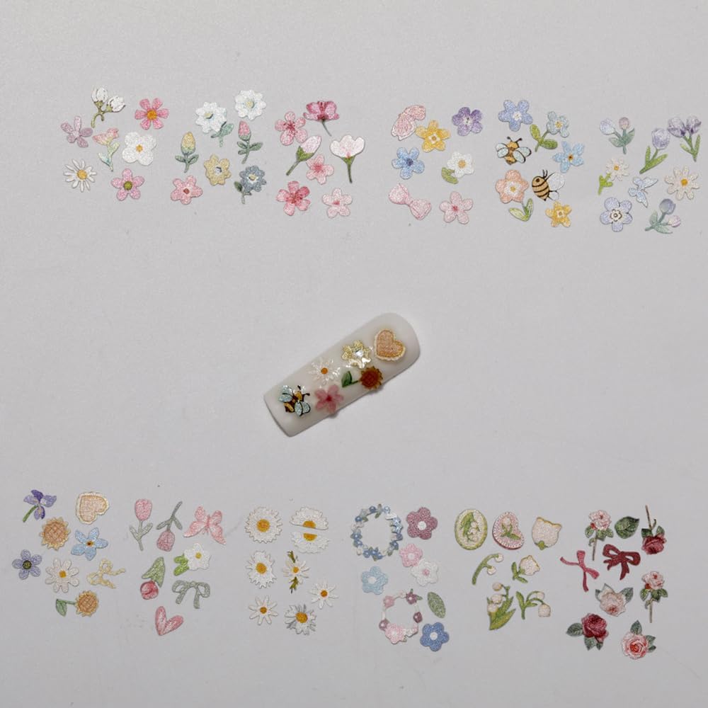 300Pcs 3D Flower Nail Art Charms Sequins Decals Colorful Mixed Flowers Leaves Butterfly Design Slice Nail Flowers Ultra Wood Pulp Flakes Sequins