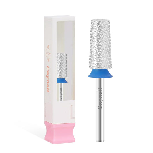 3/32" Large Tapered Barrel Flat Bit Tungsten Carbide Nail Drill Bit Safety Bit for Gel & Acrylic Removal, 2- Way Rotating Efile Tip, Salon Electric File Accessory (M Girt, Silver)