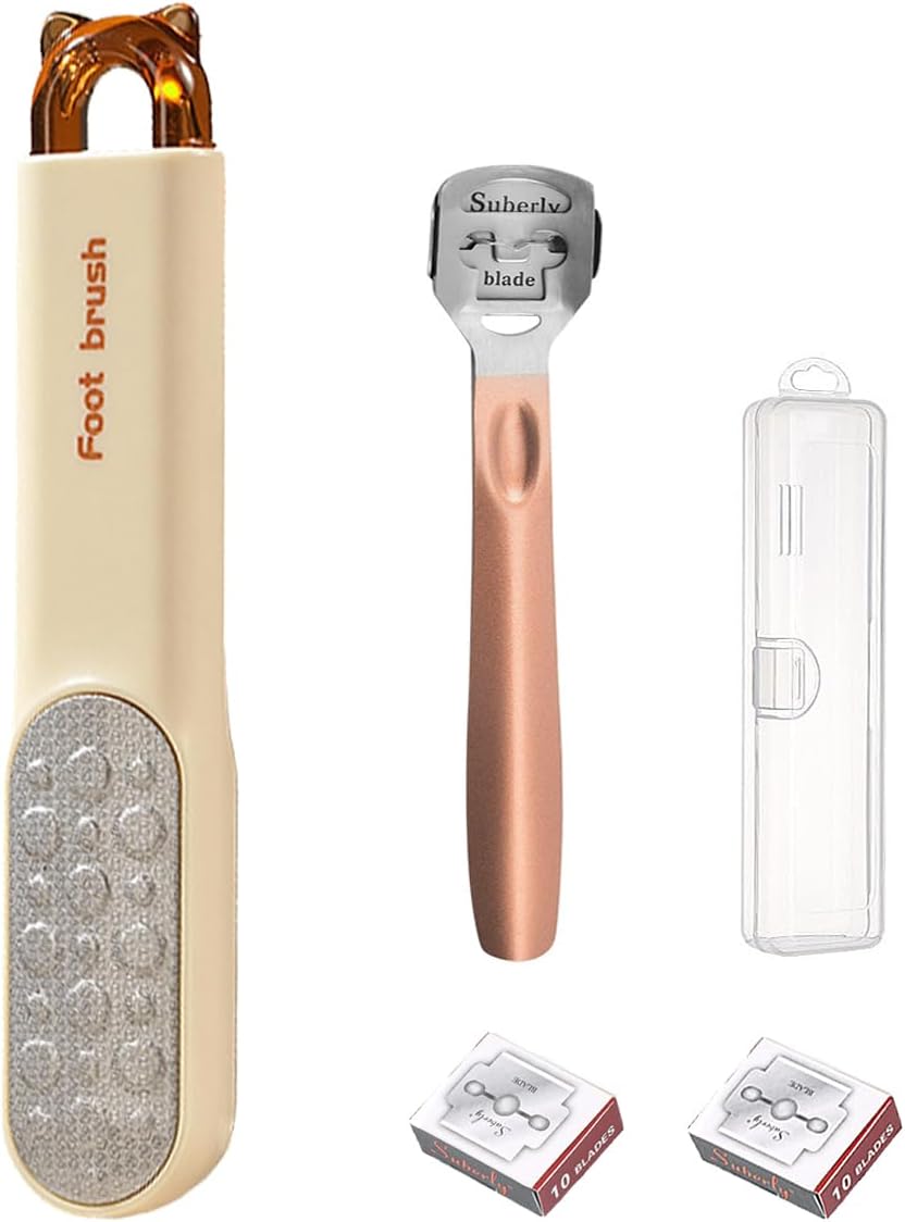 Dual-Sided Foot File-Dead Skin and Callus Shaver with 20 Blades-Stainless Steel Foot Remover for Removing Calluses, Aged Keratin, Hard Dead Skin, and Toe Gap Cleaning-Heel Scraper Pedicure Tool Kit