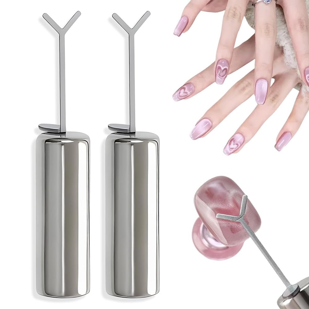 Heart Magnet for Cat Eye Gel Polish, Magnetic Nail Art Tool for Stunning Cat Eye Effect, DIY Manicure Kit with Y-Shaped Guide Sticks, Nail Magnet for Home and Salon Use (2pcs)