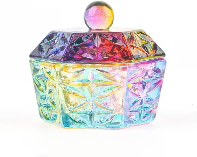 A Set of Multicolour Hexagonal Prism Crystal Glass Dish with Lid,Hexagonal Prism Crystal Cup Acrylic Liquids Powder Glass Dish With Lid Crystal Bowl For Salon and Home,Nail Art and Polish