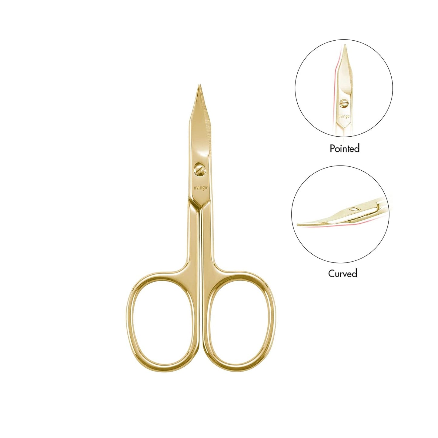 LIVINGO Sharp Curved Nail Cuticle Scissors, Premium Stainless Steel Blade for Manicure Pedicure Fingernail Toenail Beauty Grooming Cutter with Case, 3.5" Gold