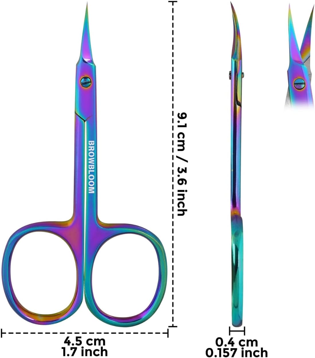 Precision Cuticle Scissors for Manicure, Pedicure, Eyebrow, and Eyelash Grooming - Extra Sharp Multi-Color Curved Cuticle Scissors with Black Storage Case for Men and Women (Multi)