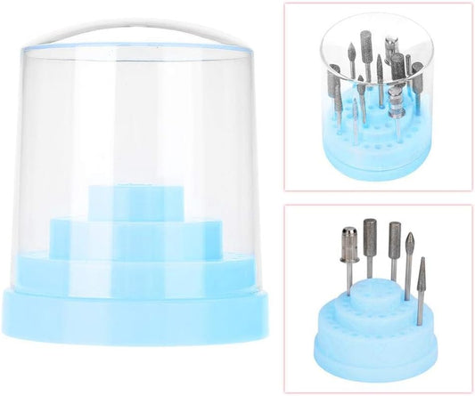 Nail Drill Bit Holder, 48 Holes Stand Display Organizer Box with Plastic Nail Art Accessories(Blue)