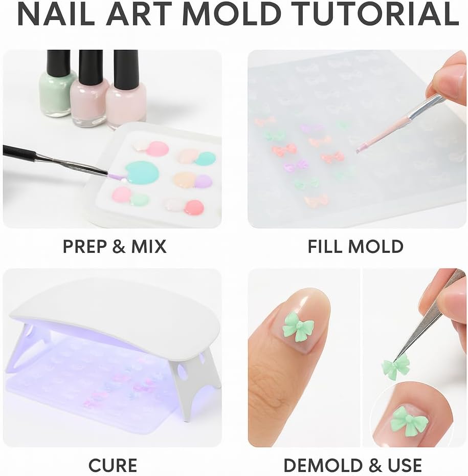 1 Pcs Bow Silicone Nail Art Molds for Women Resin Nail Design