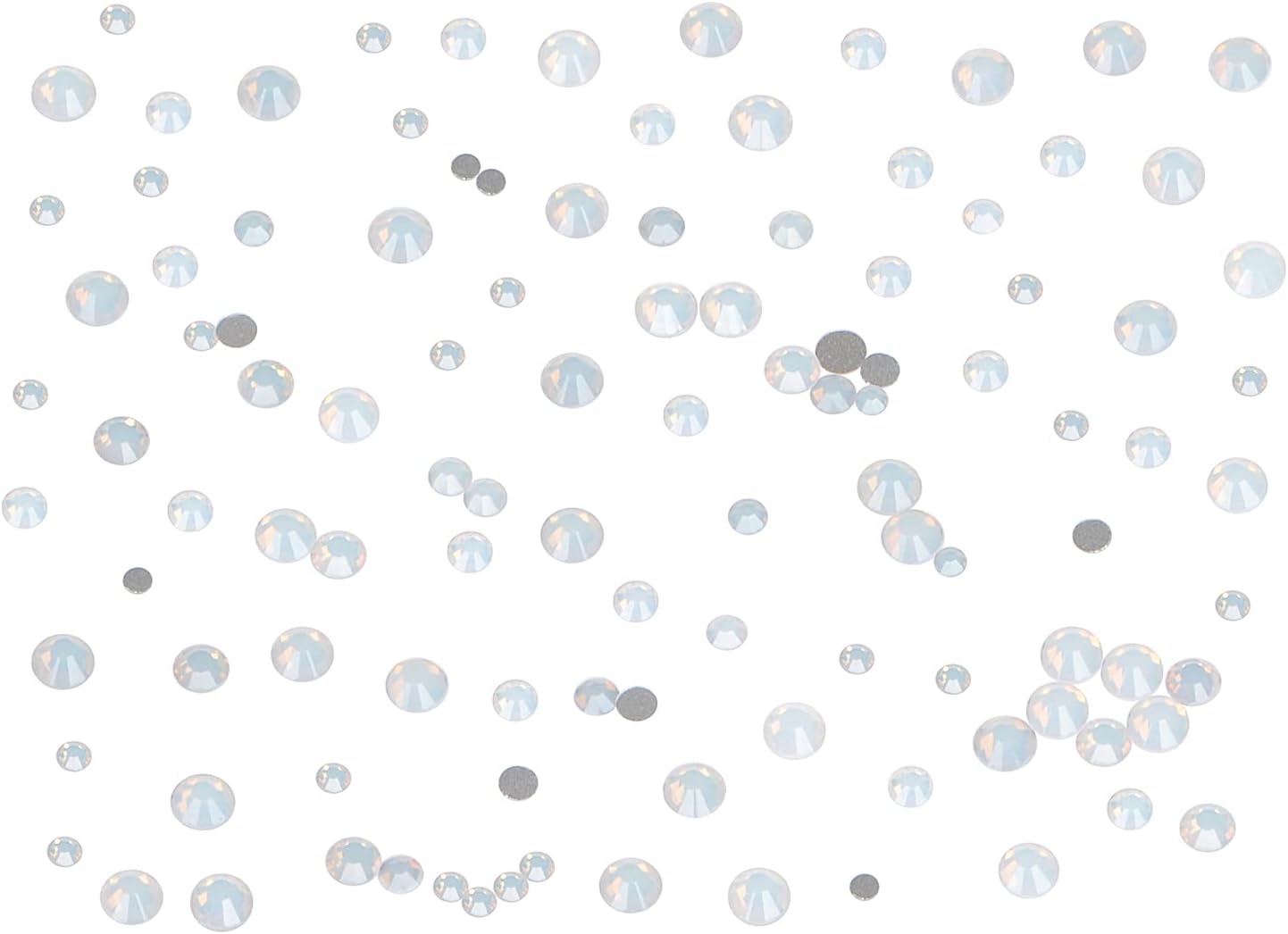 Bymitel 7200 Pieces 6 Mixed Sizes Glue Fix on Glass Rhinestones Round Crystal Gems Flatback for DIY Jewelry Making with one Picking Pen(6-Sizes 7200PCS, White Opal)