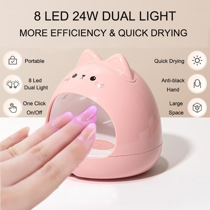 UV Light for Nails, 24W UV LED Nail Lamp for Gel Polish, Fast Nail Dryer with Cute Shape, Small and Portable, LED Nail Light for Fingernail and Toenail Artists DIY-Pink