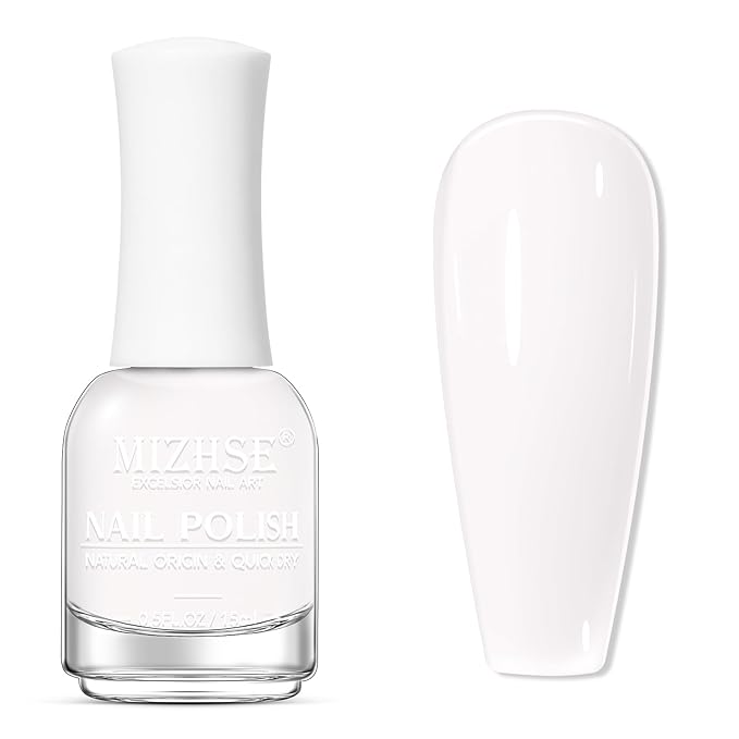 MIZHSE Quick Dry Nail Polish, Pink-White Nail Polish Non Gel Air Drying Fast, 15 ml Regular Nail Lacquer Glossy Finish Nail Art Manicure DIY Home