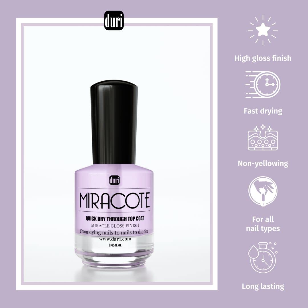 duri Miracote Quick Dry Through Top Coat for Miracle Gloss Finish, None Yellowing, Low Viscosity, Protects Polish from Chipping, Super Glossy, 2 pack
