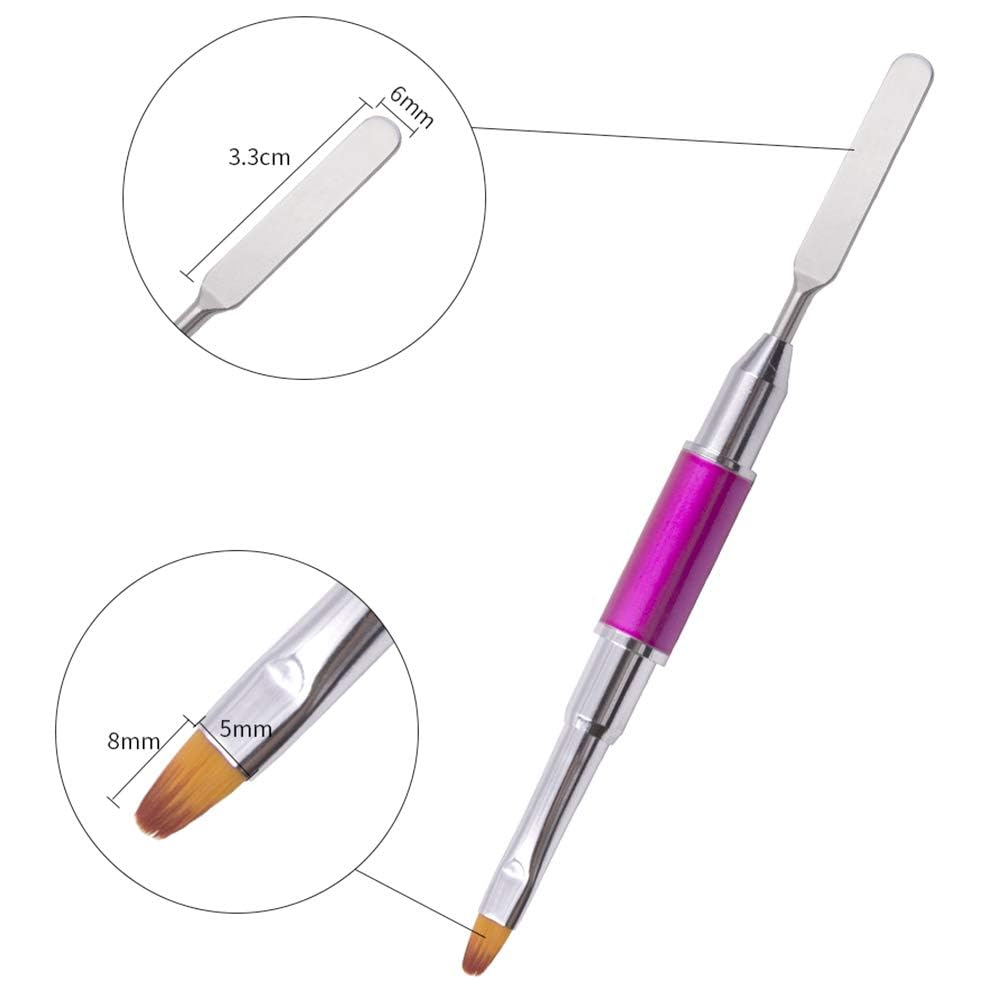 Kalolary 2Pcs Dual-Ended Poly Gel Nail Brush & Picker, 2 in 1 Designs Stainless Steel Brush & Slice Tool for UV Gel Acrylic Nails Extension