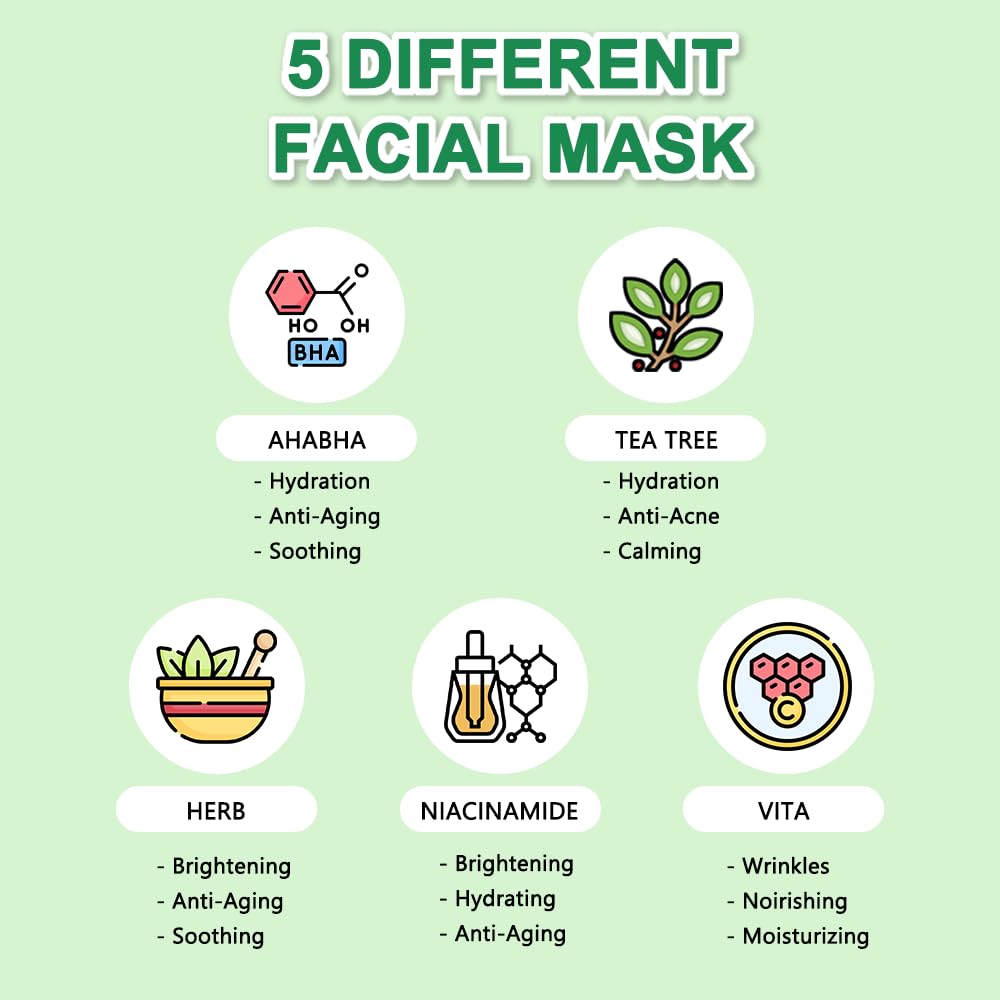 KOSBEAUTY NACIFIC Face Masks Skincare Korean – Premium 10-Sheet Variety Pack for Ultimate Skin Nourishment – Hyaluronic Acid, Ceramide & Vitamin-Infused for All Skin Types
