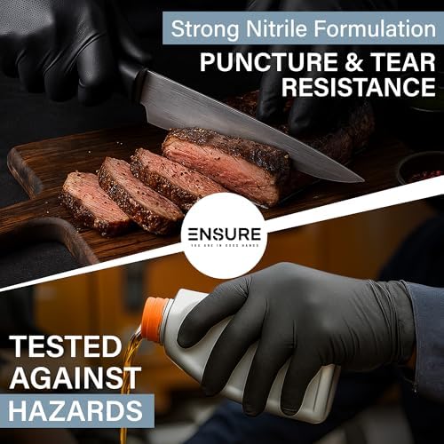 Ensure Black Nitrile Gloves Low Dermatitis 7 Mil, Heavy Duty, Puncture & Chemical Resistant, Disposable, Exam Gloves