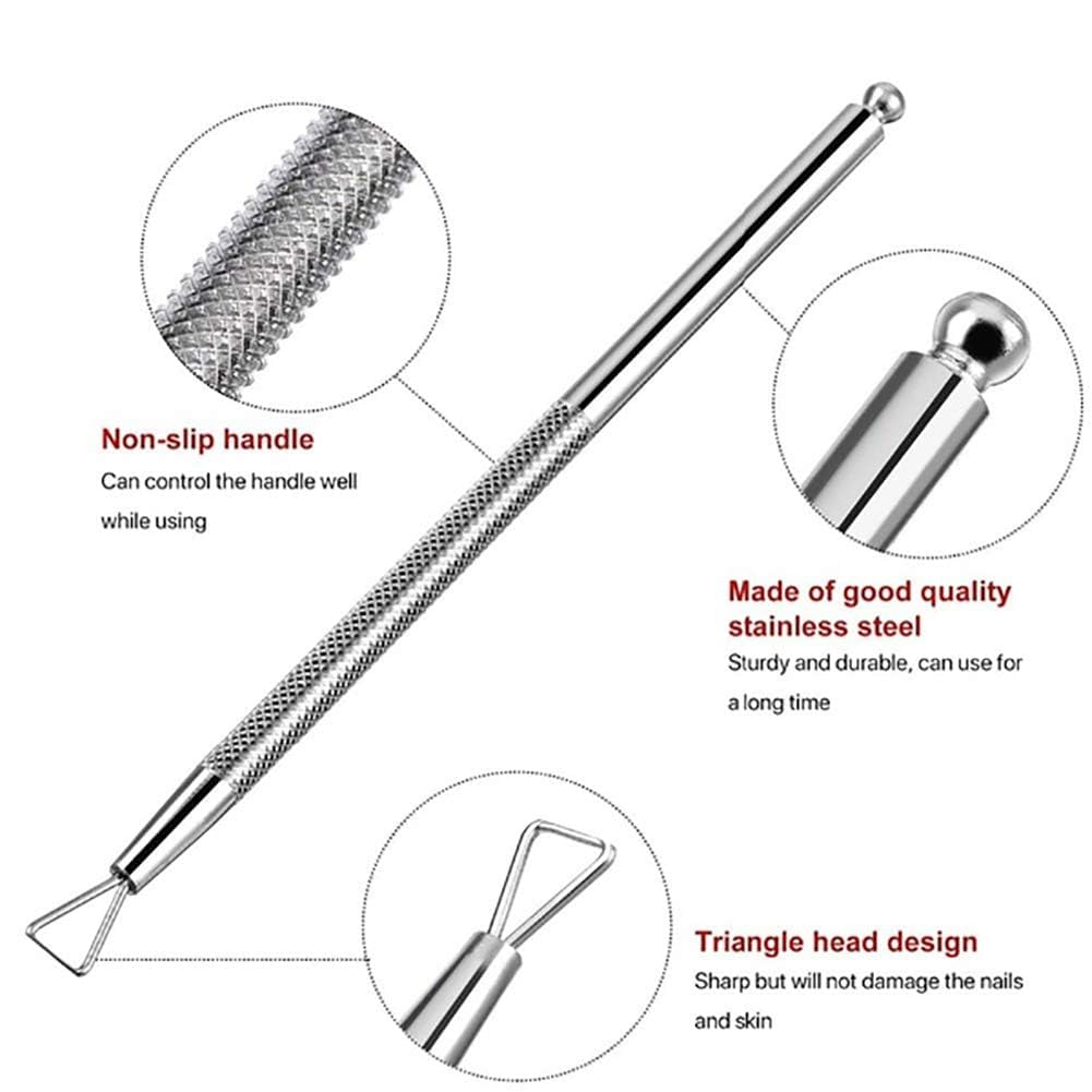 2PCS Silver Stainless Steel Cuticle Pushers – Triangle Cuticle Peeler & Scraper – Nail Art Gel Polish Remover Tools for Manicure & Pedicure, Fingernail & Toenail Care