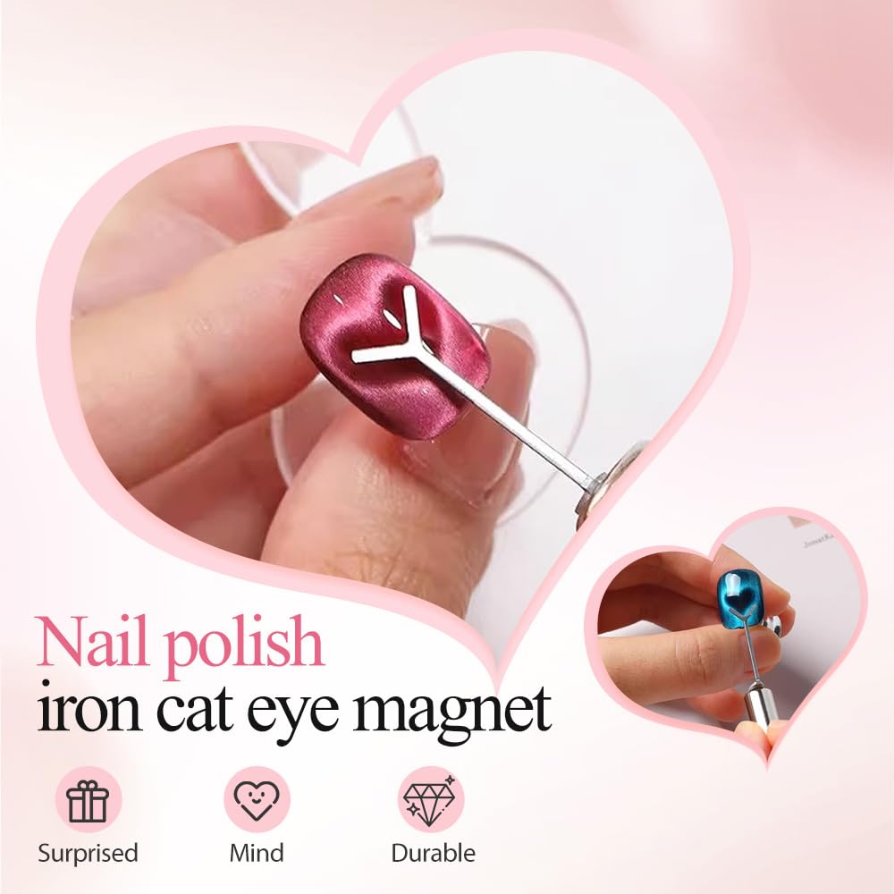Heart Magnet for Cat Eye Gel Polish, Magnetic Nail Art Tool for Stunning Cat Eye Effect, DIY Manicure Kit with Y-Shaped Guide Sticks, Nail Magnet for Home and Salon Use (8pcs)