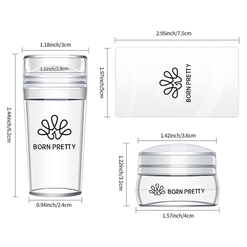 BORN PRETTY French Tip Nail Stamp,4Pcs Nail Art Stamper Kit with Scrapers,Clear Silicone Stamping Long & Short Jelly Stamper Nail Printing Tool for French Manicure Home DIY Salon
