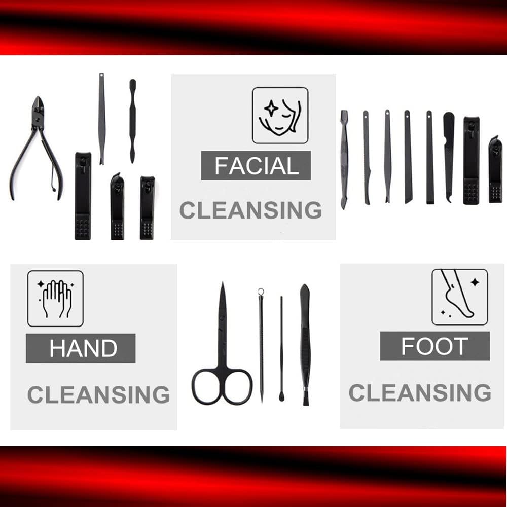 Manicure Set, Professional Nail Clippers Kit, Pedicure Care Tools,Manicure Set for Men and Women-Premium Stainless Steel with Black Leather Travel Case Set 15PC Great Gift(Black)