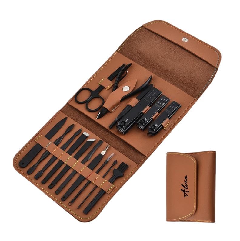 Custom Manicure and Pedicure Set, Customize 16 in 1 Nail Care Kit with Nail Clippers, Cuticle Trimmer, Tweezers, Metal File, Pedicure Tools for Home, Travel or Christmas Birthday Gift Use (Blue)