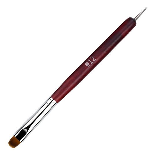 French Manicure Brush, Esclane 2 Way French Nail Brush with Dotting Tool for Manicure Cuticle Clean Up Nail Art Design, French Tip Brush (Wood, #12)
