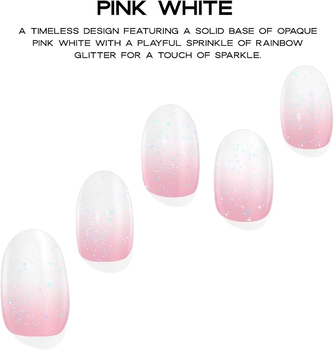 Semi Cured Gel Nail Strips with 30 Pieces - Salon Quality Manicure Kit for Women Easy Application Wraps Includes Prep Pads Nail File Wooden Stick, UV Light Required (Pink White)