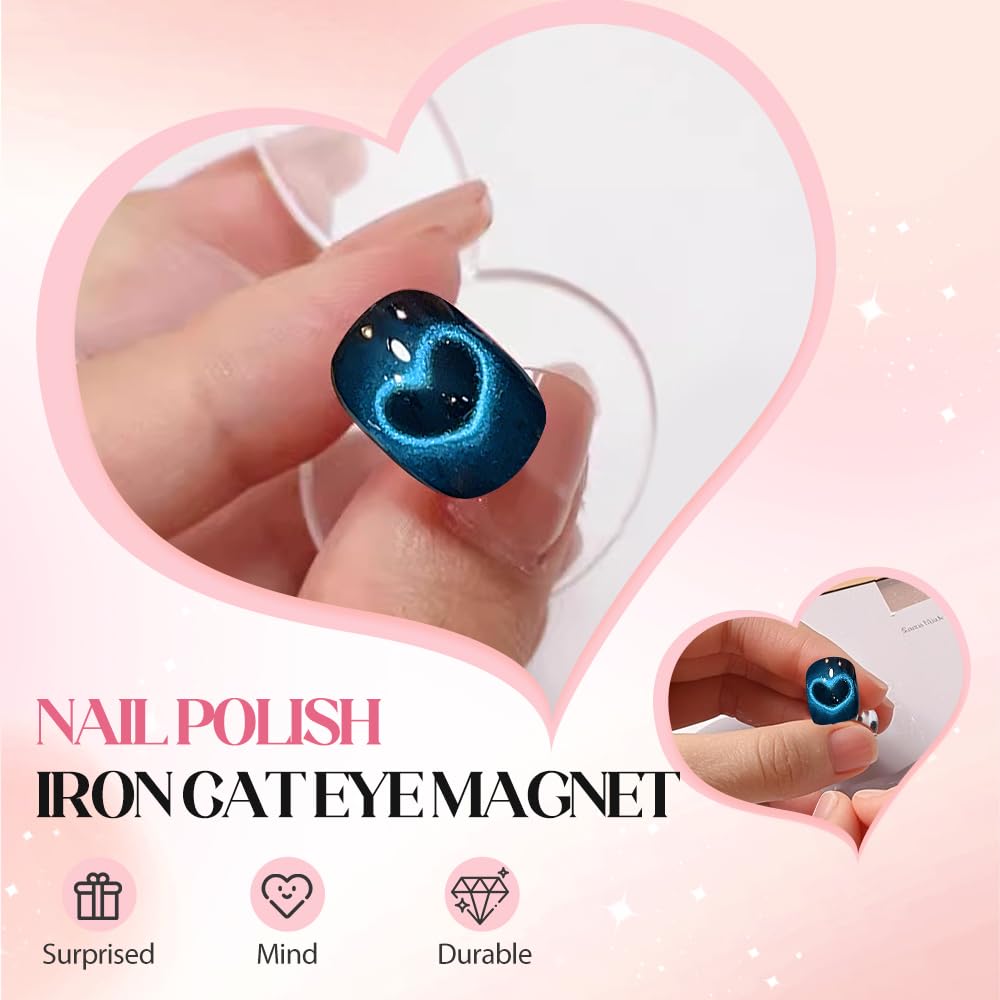 Heart Magnet for Cat Eye Gel Polish, Magnetic Nail Art Tool for Stunning Cat Eye Effect, DIY Manicure Kit with Y-Shaped Guide Sticks, Nail Magnet for Home and Salon Use (4 rabbits + 1 heart)
