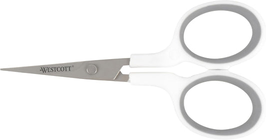 Westcott 4" Embroidery Scissors with Straight Titanium-Bonded Blades for Crafting, Sewing & More (White/Gray)