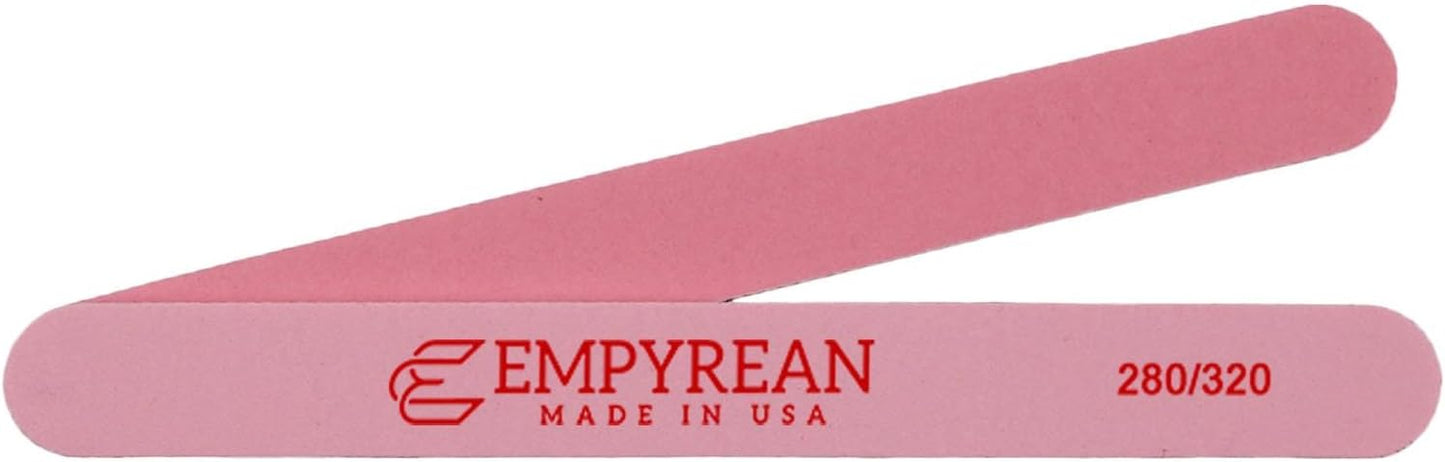 Empyrean Premium Nail Files | Made in USA | Fine 280/320 Extra Fine | Disinfectable Washable Reusable | Pink Cushion File