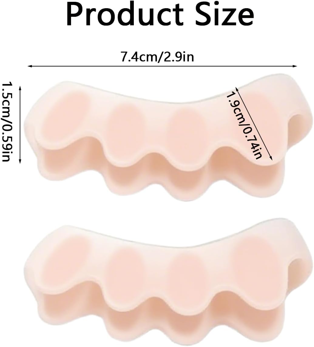 Kingjie Silicone Toe Spreaders for Men & Women - Correct Curled Toes, Bunion & Hammer Toe Support, Reusable & Washable Adjustable Unisex Toe Spacer（4 Pack） (White + Skin Color)