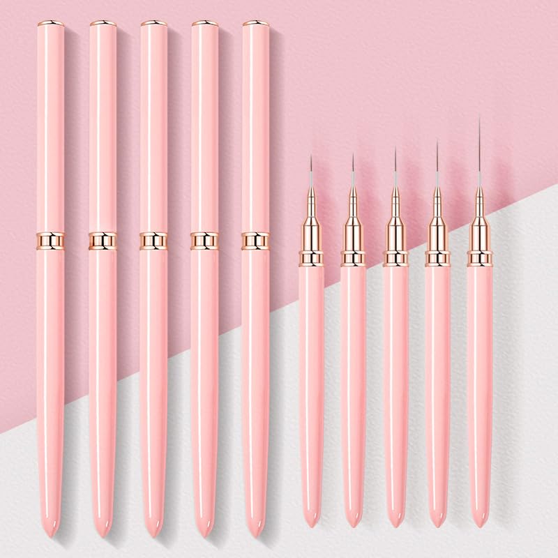 Metallic Nail Art Brushes Superfine Brush 5 Pcs Kit Professional Nail Liner Brush Nail Details Brush Nail Painting and Drawing Liner Brush for Nail Salons