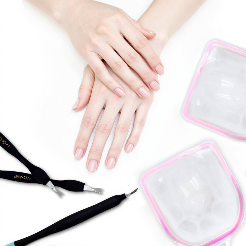 IVON 2pcs Nail Soaking Bowl & 3pcs Cuticle Pusher, Soak Off Gel Polish Remover Manicure Bowl and Rubble Tip Cuticle Pusher