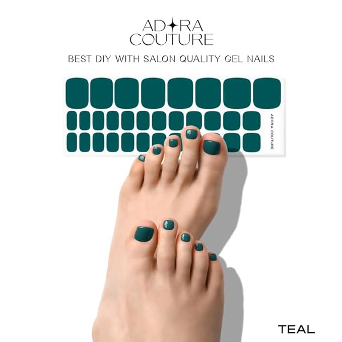Semi Cured Gel Nail Strips - 32 pcs Gel Pedicure Stickers, Easy to Apply & Remove Toenail Stickers, Salon Quality at Home & Long Lasting - UV Nail Lamp Required - Teal P
