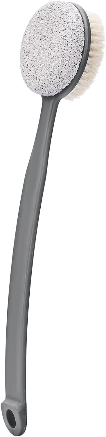 Foot File Callus Remover,Beomeen Pumice Stone for Feet with Long Handle, Hard Skin Callus Remover, 2 in 1 Foot Scrubber, Back Body Brush for Shower Brush Deep Cleansing and Exfoliating (Curved),Grey