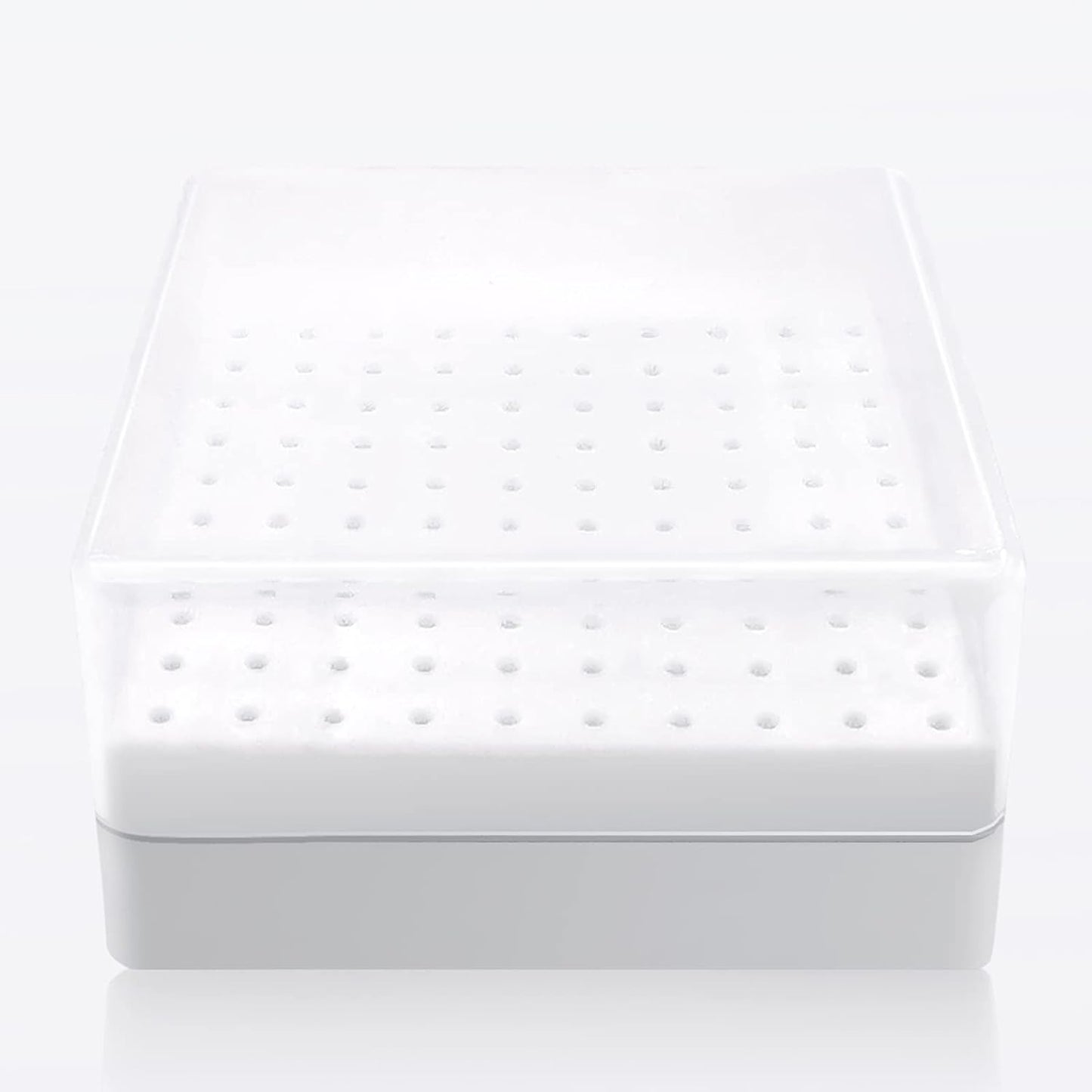CORFULRA Nail Drill Bits Holder, Nail Organizer Box for Nail Drill Bits, Large Space Container Case for Drill Bits, 100 Holes Dustproof Displayer Box of Nail Supplies for Nail Tech, White