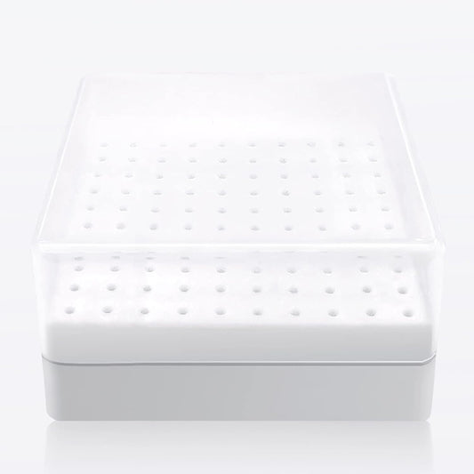 CORFULRA Nail Drill Bits Holder, Nail Organizer Box for Nail Drill Bits, Large Space Container Case for Drill Bits, 100 Holes Dustproof Displayer Box of Nail Supplies for Nail Tech, White