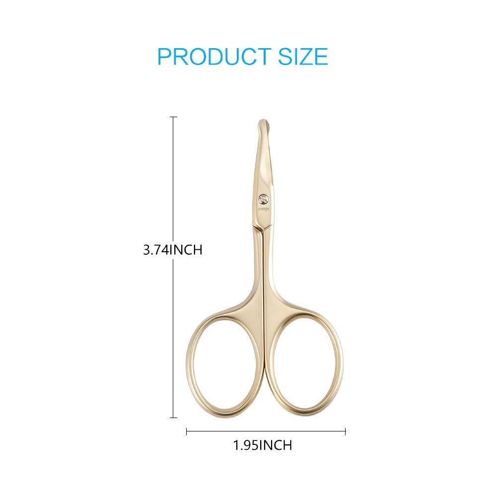 LIVINGO 3.75" Small Safety Facial Nose Hair Scissors, Curved Blade with Rounded Tip Stainless Steel for Manicure Cuticle, Eyebrow, Dry Skin (Gold)