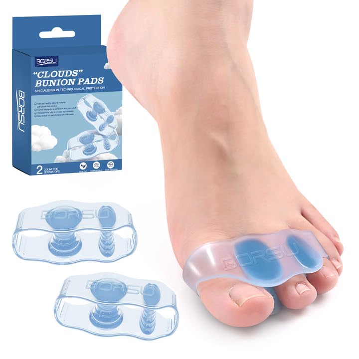 Silicone Toe Separators For Women Men 2pcs Big Toe Straightener Pads Bunion Corrector Protector Relieve Foot Pain Toes Overlapping Breathable Soft Day/Night