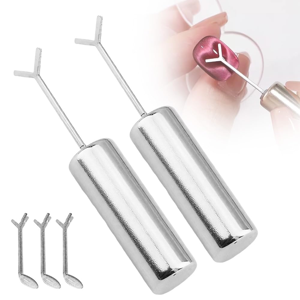 Heart Magnet for Cat Eye Gel Polish, Magnetic Nail Art Tool for Stunning Cat Eye Effect, DIY Manicure Kit with Y-Shaped Guide Sticks, Nail Magnet for Home and Salon Use (2pcs+3pcs Y-shaped uide)