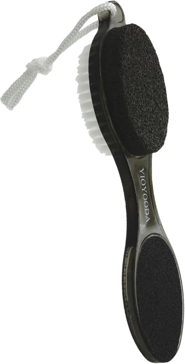 Foot File Callus Remover 4-in-1, Feet Scraper Pedicure Tools with Pumice Stone, Foot Scrubber Brush, Foot Rasp and Sand Paper, Double Sided Multi Purpose for Home Foot Care, Clear Black