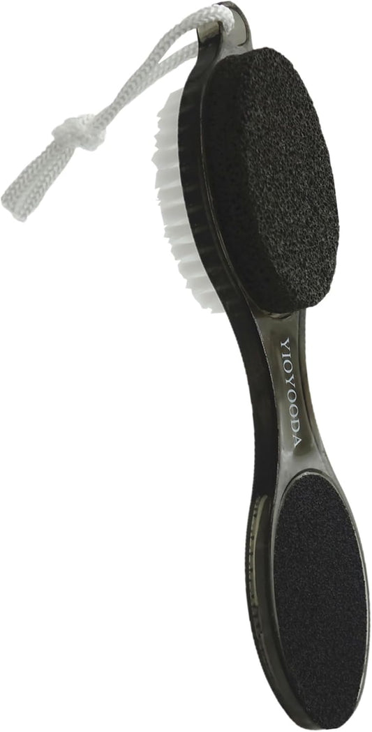 Foot File Callus Remover 4-in-1, Feet Scraper Pedicure Tools with Pumice Stone, Foot Scrubber Brush, Foot Rasp and Sand Paper, Double Sided Multi Purpose for Home Foot Care, Clear Black