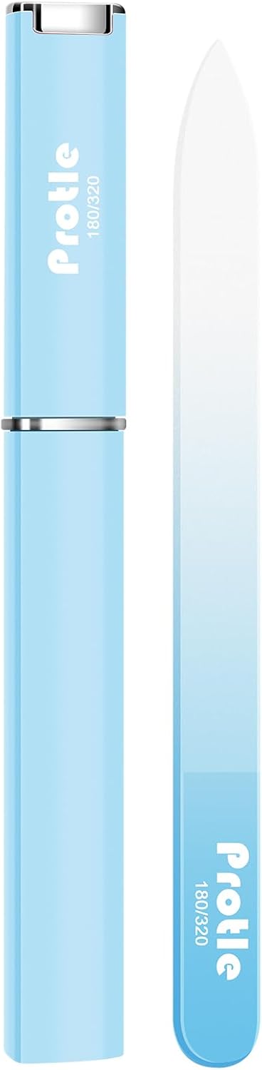 Glass Nail Files for Natural Nails,1Pack Double Sided 180/320 Crystal Nail Filer with Case,Professional Fingernail Files for Women Girls Gifts (Blue)