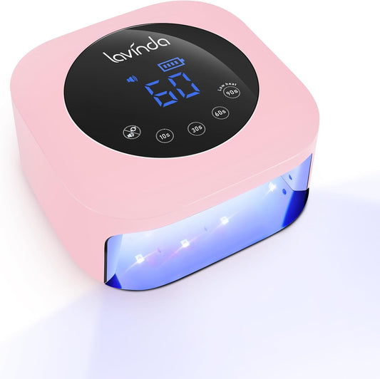 Lavinda UV LED Nail Lamp 54W Cordless Gel Nail Light, Rechargeable UV Lamp for Nails, Professional LED Nail Dryer with Timer & Display for Gel Nails Salon Home Use Matte Macaron Pink