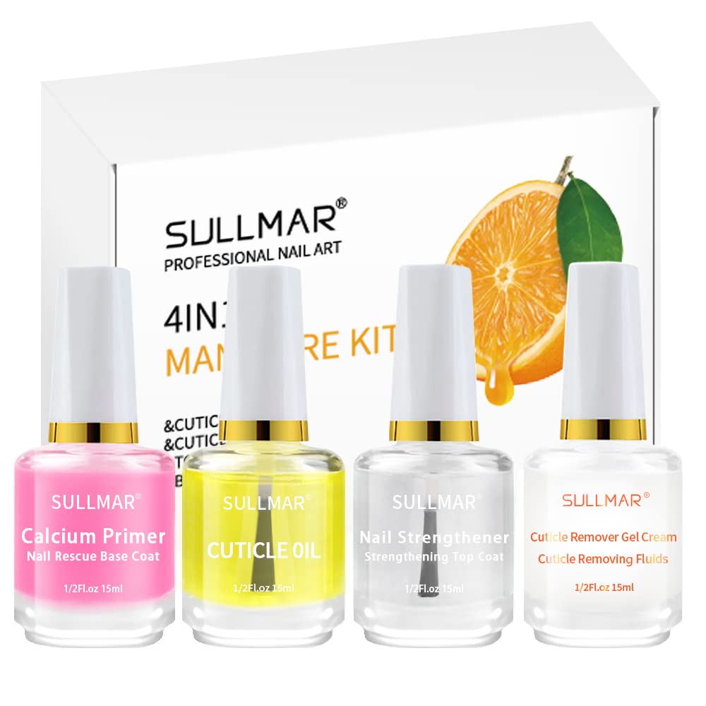 4in1 Nail Hardener Nail Strengthener Nail Rescue Calcium Primer for Thin Nails Growth Nail Repair Nail Care Kit with Cuticle Oil Cuticle Remover Gel Cream