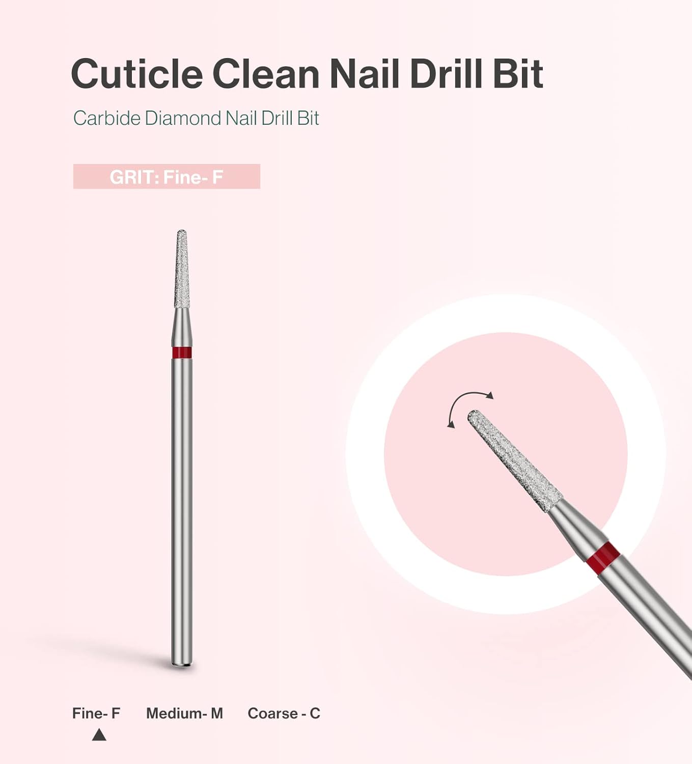 MelodySusie 1.8mm Round Tapered Cuticle Clean Nail Drill Bit 3/32'', Professional Safety Carbide Diamond Under Nail Cleaner for Cuticle Dead Skin Nail Prepare, Beginners Bits, Series Bit-S, Fine