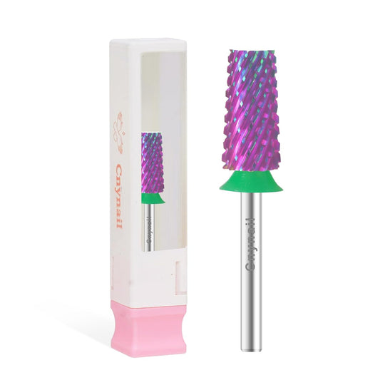 Cnynail 3/32" Large Tapered Barrel Flat Bit Tungsten Carbide Nail Drill Bit Safety Bit for Gel & Acrylic Removal, 2- Way Rotating Efile Tip, Salon Electric File Accessory (C Girt, Purple)