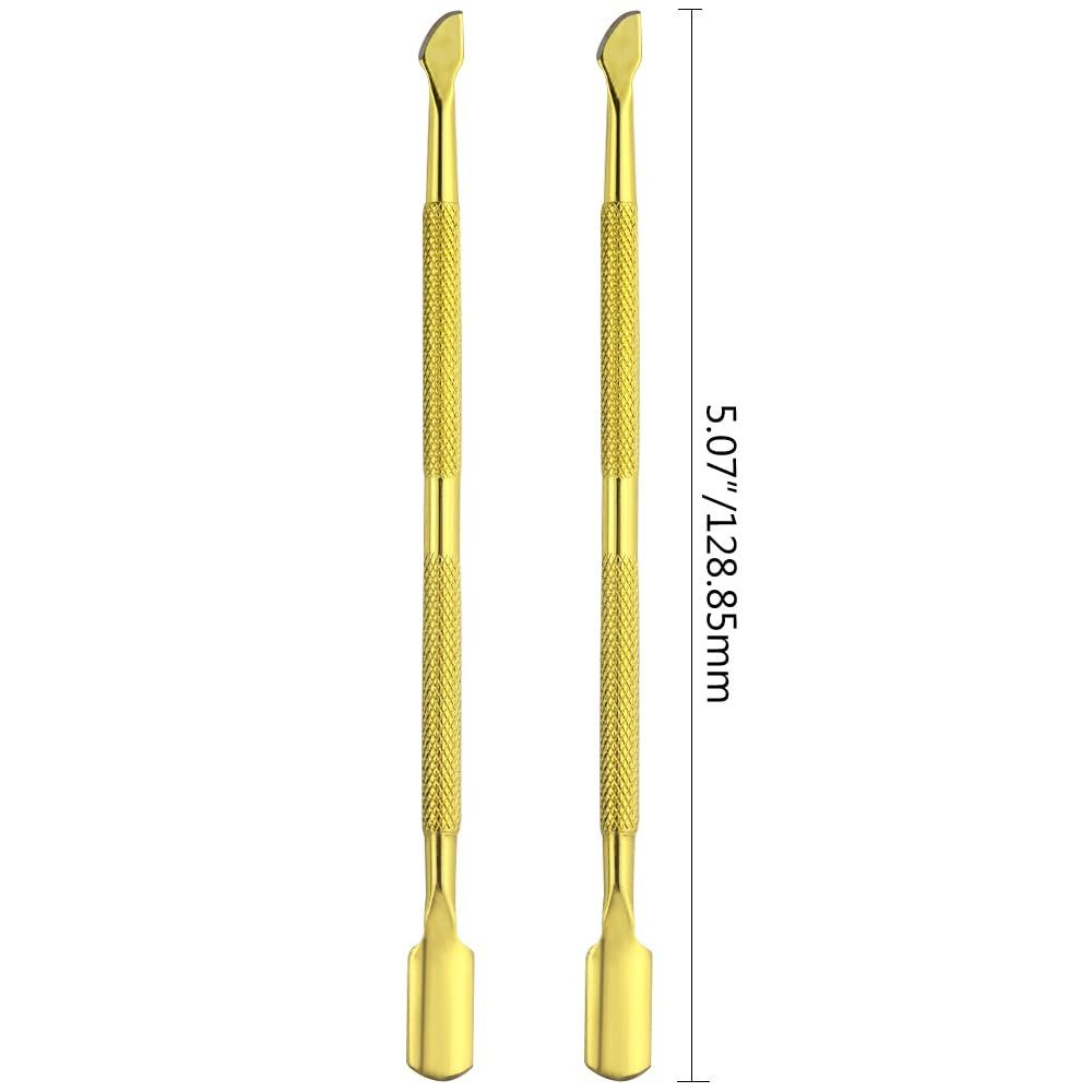 4 Pieces Nail Cuticle Pusher Stainless Steel Nail Polish Cuticle Remover Double Ended Manicure Nail Pedicure Tool Metal Cuticle Peeler Scraper for Fingernails and Toenails (Gold)