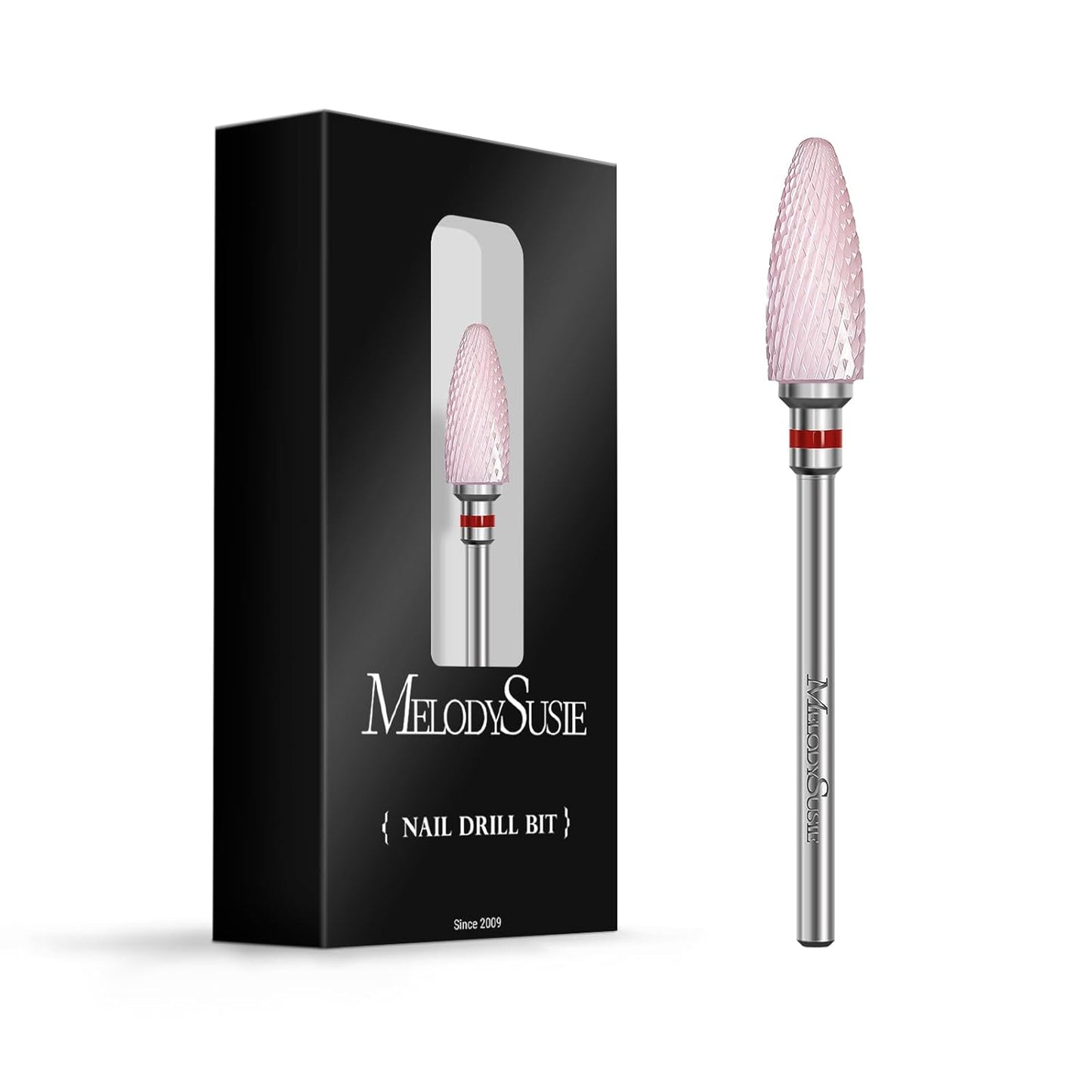 MelodySusie Ceramic Nail Drill Bit, 3/32'' (2.35mm) Professional Acrylic Nail File Flame Drill Bit for Manicure Pedicure Cuticle Gel Nail Polishing, Beginners Bits, Pink, Series Bit-S, Extra Fine