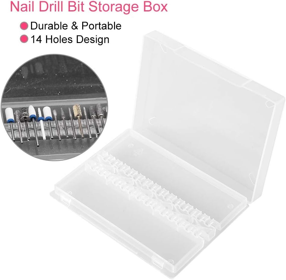 Nail Drill Bit Case, Nail Drill Bit Holder Stand Display Organizer 14 Holes Empty Nail Grinding Organizer Case Nail Art Polishing Grinding Drill Bit Holder Manicure Tool for Home Nail Salon Use