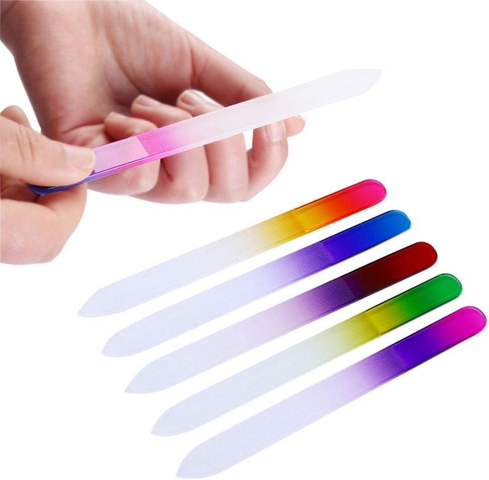 5 Pcs Glass Nail File with Plastic Sleeve, Crystal Fingernail Files, Double Sided Finger Nail Files, Professional Manicure Nail Care for Women Girls