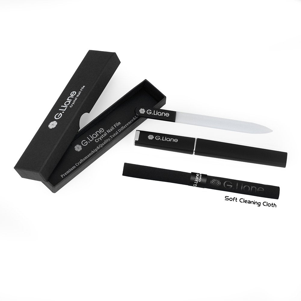 Crystal Nail File-Double Sided Etched Glass Nail Files, Alternative to Metal Nail File & Emery Boards (Black)