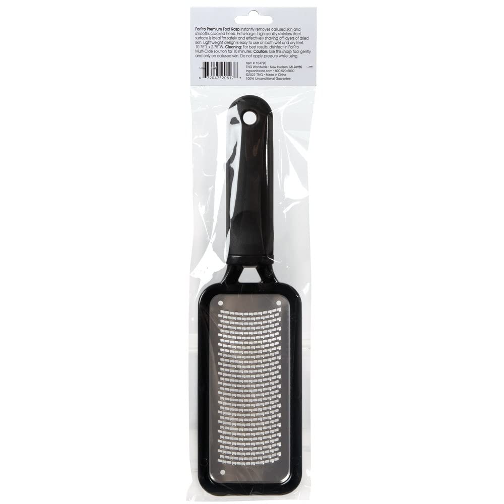 ForPro Professional Collection Premium Stainless Steel Foot Rasp, Colossal Foot File & Callus Remover, Instantly Removes Calluses & Smooths Cracked Heels, 10.75" L x 2.75" W, Black