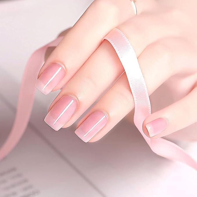 RARJSM Translucent Sheer Pink Gel Nail Polish LED UV Gel Soak Off Clear Pinky French Manicure Nude Pink Jelly Nail GelPolish Varnish Curing Requires 1pcs 15ml for Home Salon Nail Art DIY